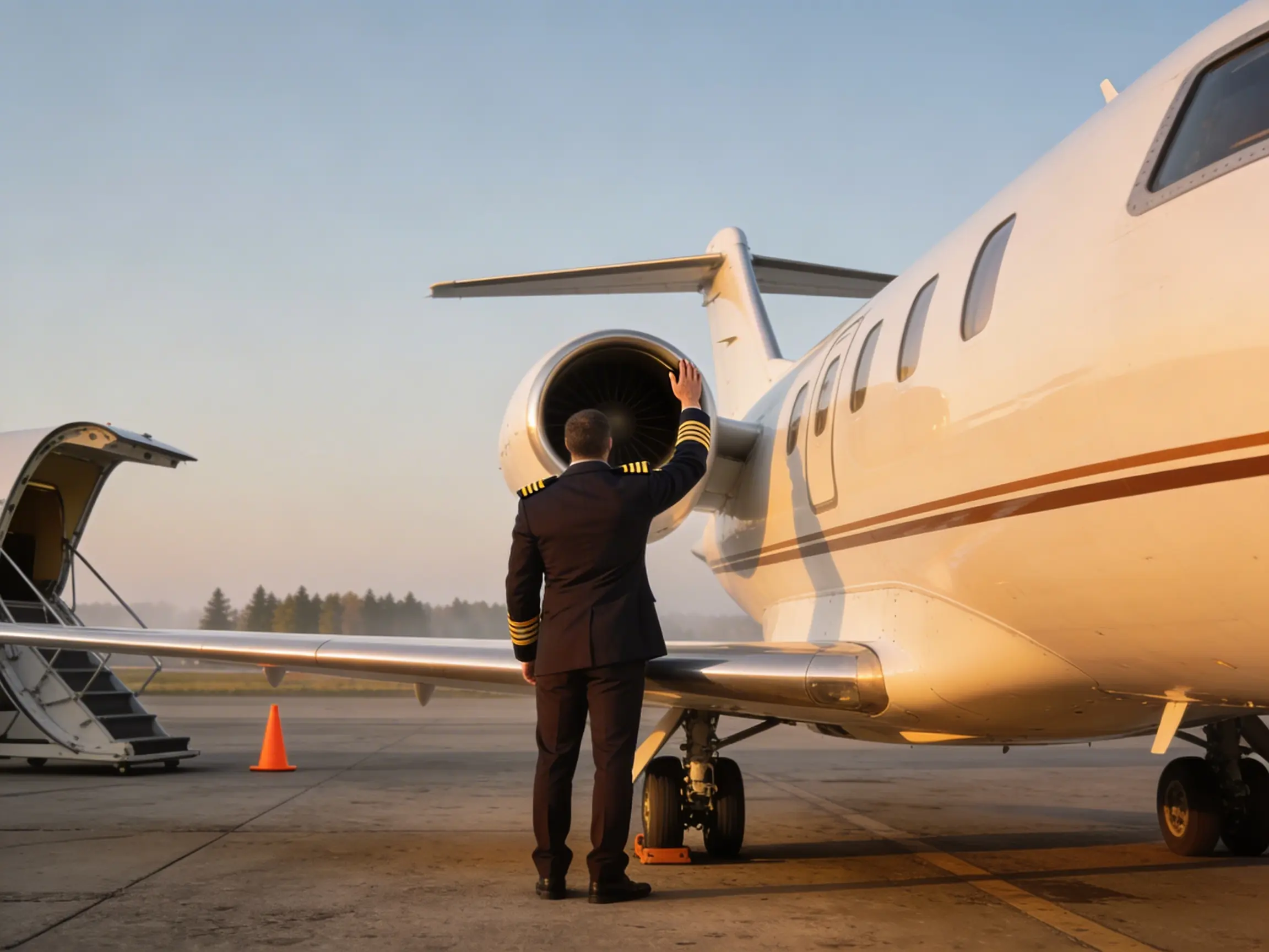 Pilot performing pre-flight inspection — safety and expertise on every charter